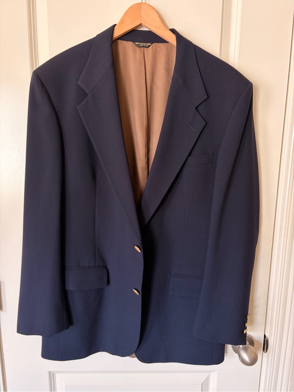 Vintage Bill Blass Navy Blazer 42R USA Made Wool Brass Crest Buttons